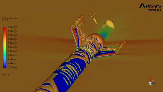 Le stesse strutture vorticose viste più da vicino lungo la fusoliera.